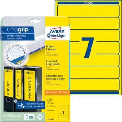 AVERY Zweckform Ordner-Etiketten ultragrip schmal gelb 140 Stück - Bild 1