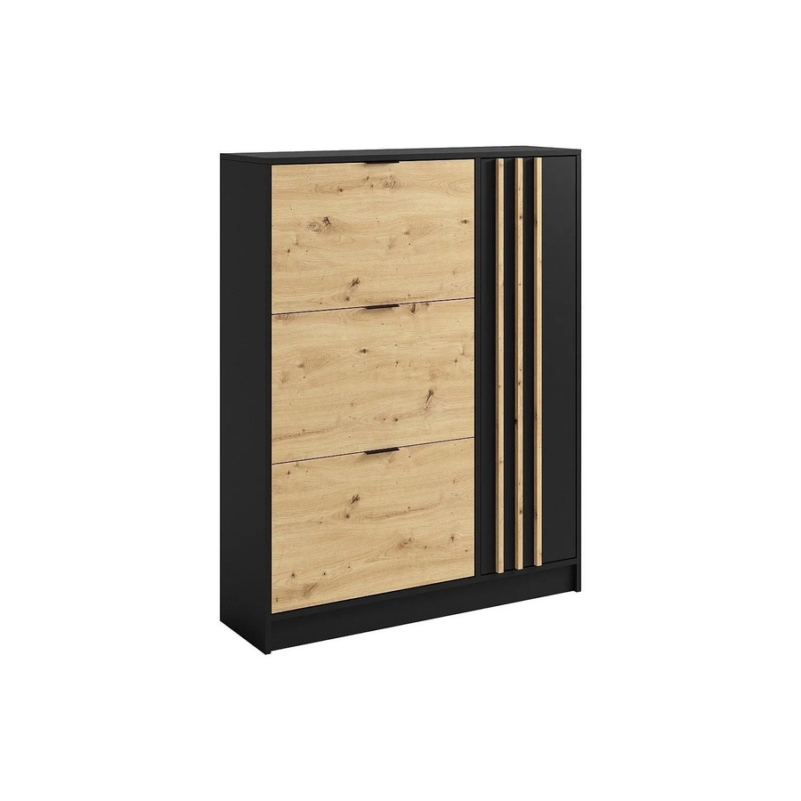 Schuhschrank Janakia von Vente-unique in Schwarz und Natur mit Klappenfächern, B/T/H: 130 x 30 x 30 cm - Bild 2