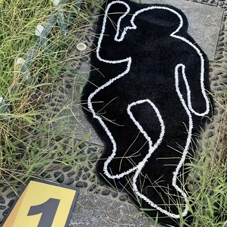 VIKAMA Plüsch-Humanoid-Teppich in Schwarz, waschbarer Kunstfell-Teppich mit abstraktem Schattenmotiv für Wohnzimmer und Schlafzimmer - Bild 2