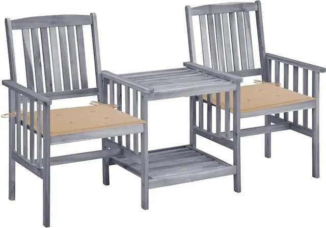 vidaXL Gartenmöbel Set aus Akazienmassivholz mit Teetisch und Kissen in Grau und Beige - Bild 1