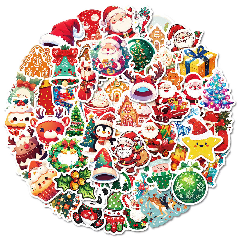Bunte Weihnachtsaufkleber mit lustigen Cartoon-Motiven wie Santa Claus und Elch für Koffer, Wasserflaschen und Spielzeug - Bild 2