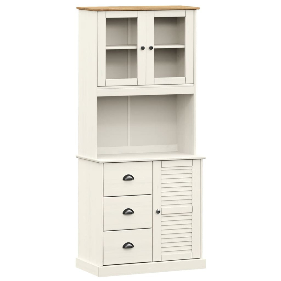 Vidaxl Sideboard Vigo aus massivem Kiefernholz in Weiß mit Glastüren, B/T/H: 78 x 40 x 175 cm - Bild 2