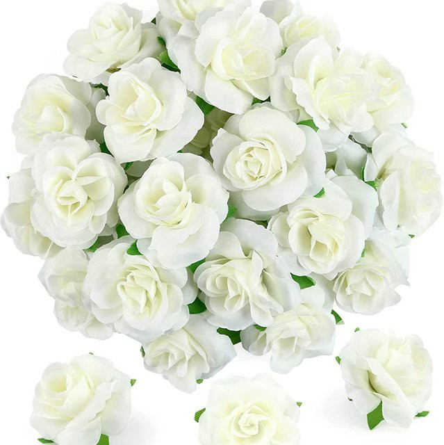 Künstliche Seidenrosen in Creme und Weiß für Brautsträuße, Hochzeiten und Dekorationen aus Polyester - Bild 1