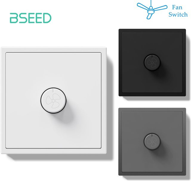 BSEED Deckenventilator-Geschwindigkeitsregler mit Drehknopfschalter in Grau, Wandtastenschalter für EIN/AUS und Geschwindigkeitsregulierung, 500 W - Bild 1