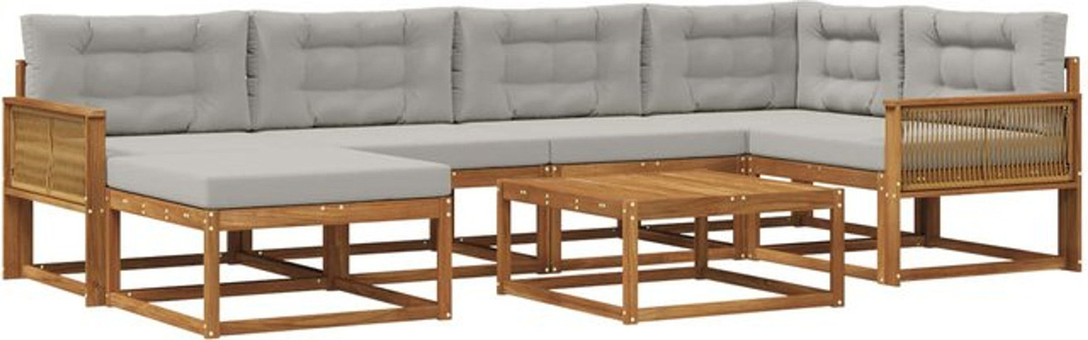 vidaXL Outdoor-Sofagarnitur aus Akazie mit 7-teiligem Set und Kissen in Natur und Hellgrau - Bild 1