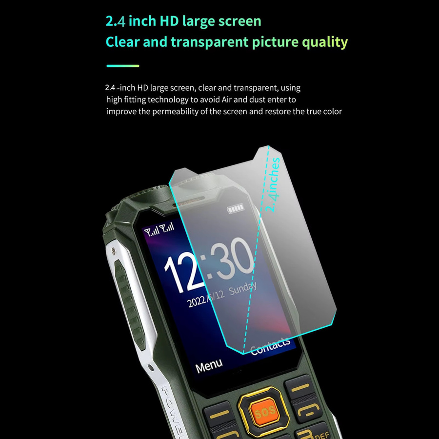 Qiilu 2G Dual-SIM Mobiltelefon mit großen Tasten und 16800 mAh Akku in Grün für Senioren - Bild 2