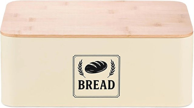 Relaxdays Brotkasten aus Eisen und Bambus in Beige mit Bambusdeckel, B/T/H: 33 x 19 x 13,5 cm - Bild 1