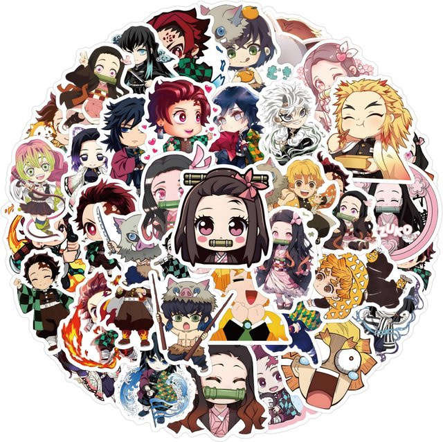 50 Demon Slayer Blade of Demon Slayer Anime Graffiti Aufkleber im Q-Version Design, Mehrfarbig, DIY Cartoon Sticker für Notizbücher und Koffer - Bild 1