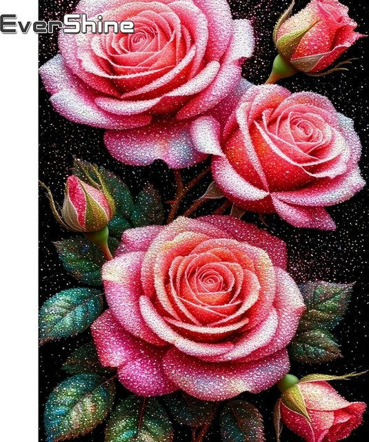 EverShine 5D Diamant-Mosaik Blumenbild Rose Bastelset in Pink, B/H: 30 x 30 cm - Bild 1