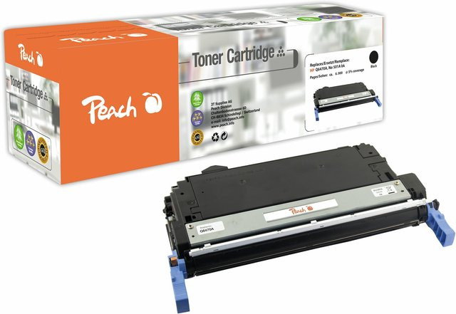 Peach HP 501 ABK Toner Schwarz (wiederaufbereitet) ersetzt HP No. 501A BK und Q6470A für HP Color LaserJet 3600, 3600 DN und 3600 N - Bild 1