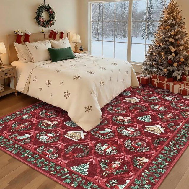 VIKAMA Weihnachtsroter Feiertagsteppich, rutschfest und schmutzabweisend, rot - Bild 1