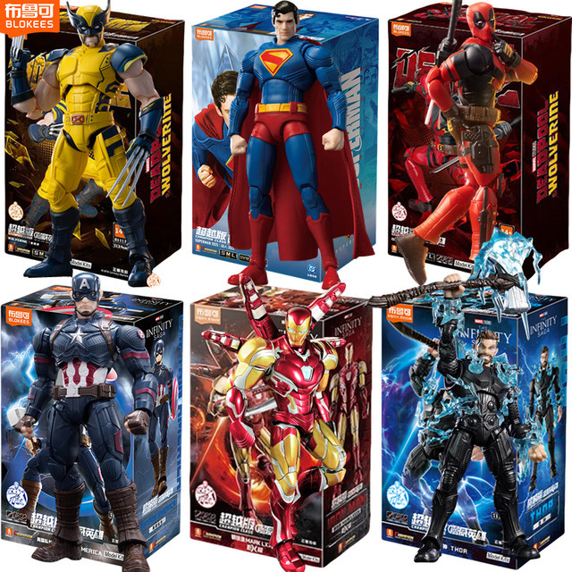 BLOKEES Marvel Actionfiguren Sammlungen mit Deadpool, Wolverine, MK85, Thor, Superman und Captain America, voll beweglich, Multicolour - Bild 1