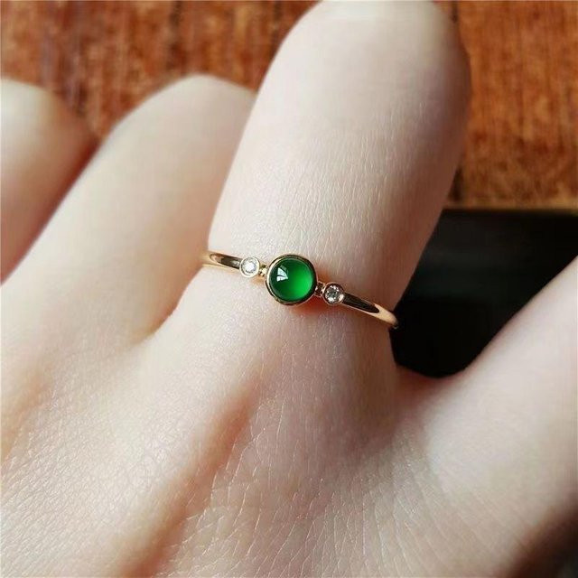 YIRAN Jewelry Mini-Ringe, grüner Chalcedon, verstellbar, Unisex - Bild 1