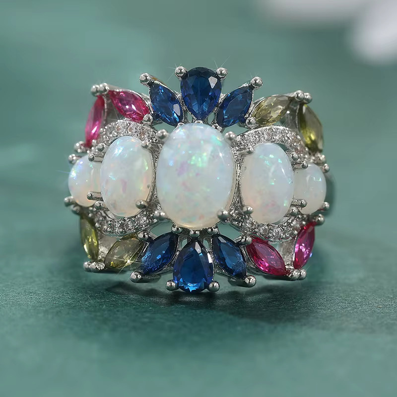 YoYo Ring, Imitations-Opal, Zirkonia, Bunt, Damen - Bild 2