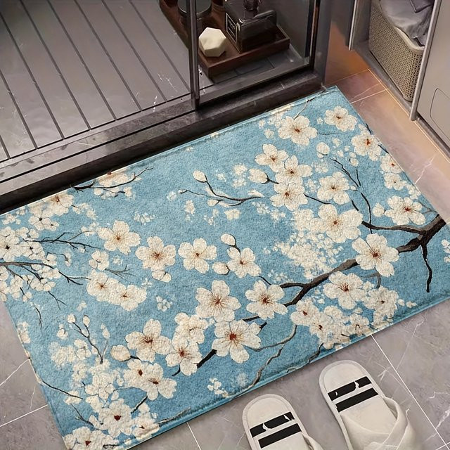 VIKAMA Gartenteppich mit floralem Blossom-Design in Blau für Garten, Küche, Wohnzimmer oder Badezimmer - Bild 1