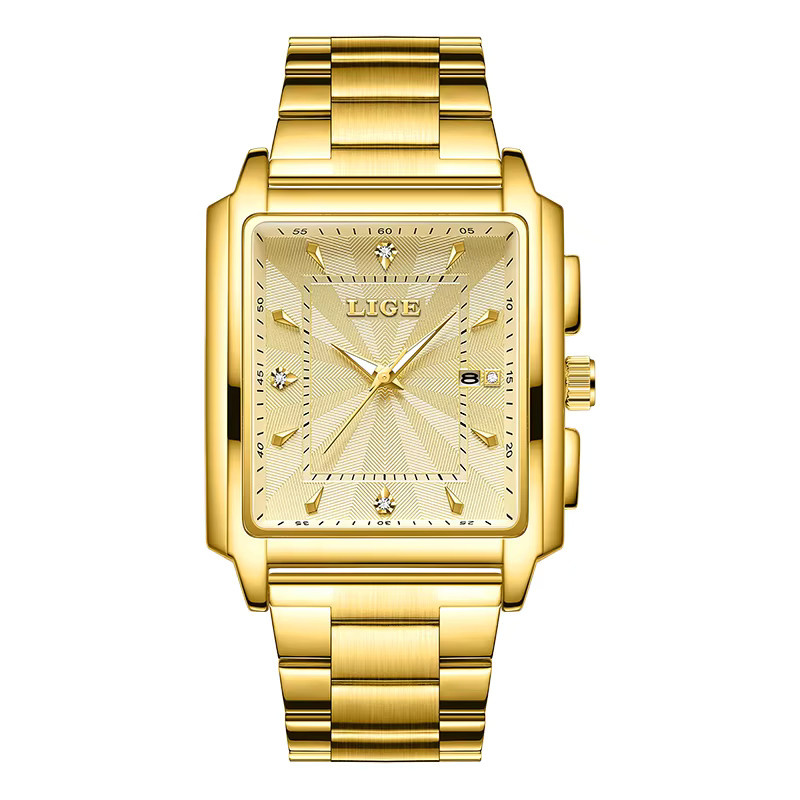 LIGE Armbanduhr Quarz, Edelstahl, Gold, Silber, Herren, Datum - Bild 7