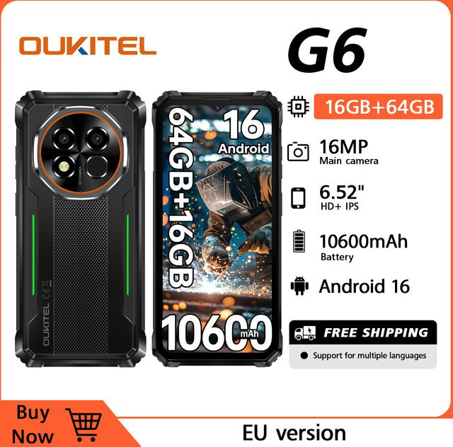 Oukitel G6 Robustes Smartphone mit 64GB Speicher, 6,52 Zoll HD-Display, 10600mAh Akku, Android, NFC und IP68/IP69K Zertifizierung - Bild 1