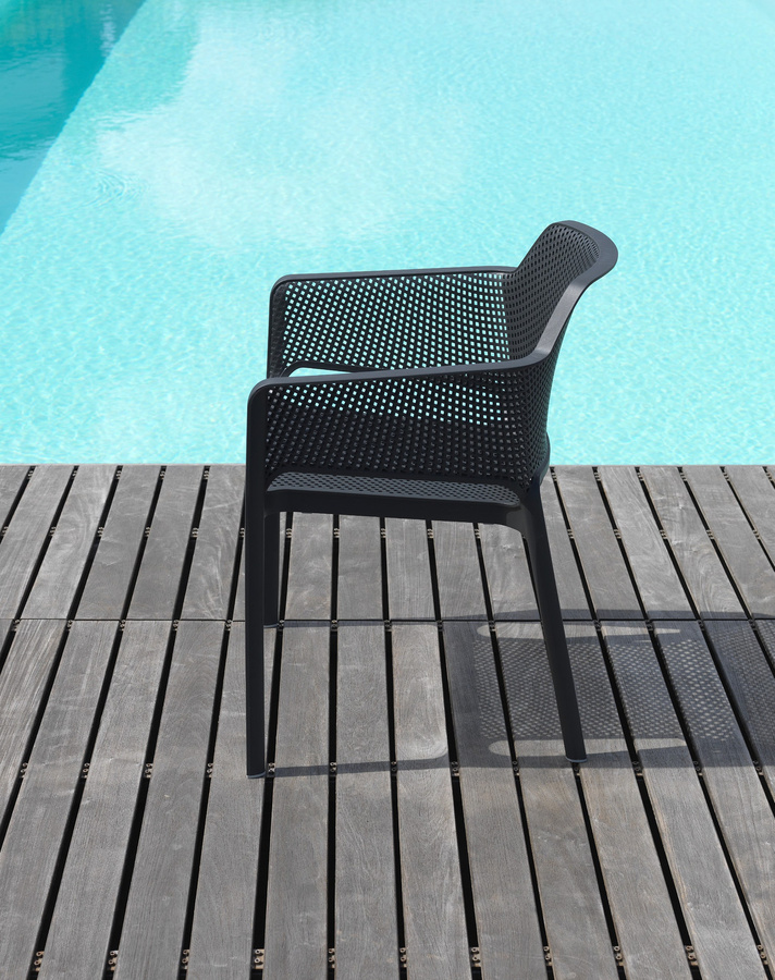 Nardi Net Armlehnstuhl Set aus 4 Stück in Anthrazit, stapelbarer Gartenstuhl mit modernem Lochmuster aus Polypropylen, B/T/H: 60,5 x 58,5 x 80 cm - Bild 2