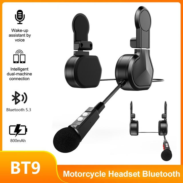 Kankeirr BT9 Motorrad Bluetooth Helm Headset mit Doppel Ohren, Wasserdicht, Sprachsteuerung und Musik Player, Schwarz, 800mAh - Bild 1