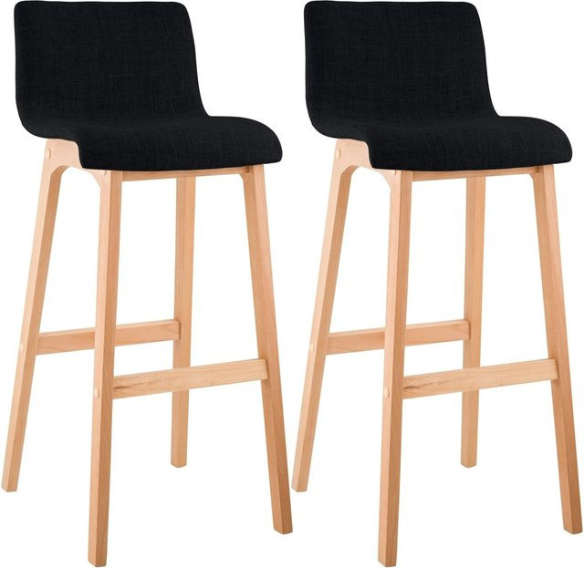 2er Set Barhocker DELUKE TENAR mit Lehne aus Stoff in Schwarz und Braun, B/T/H: 41 x 46 x 102 cm - Bild 1