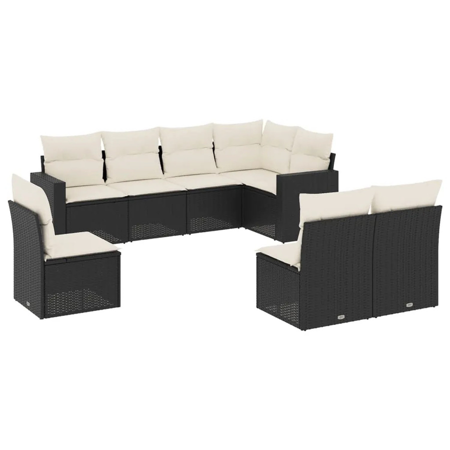 vidaXL 8-tlg. Garten-Sofagarnitur in L-Form aus Poly-Rattan mit Kissen in Schwarz - Bild 2