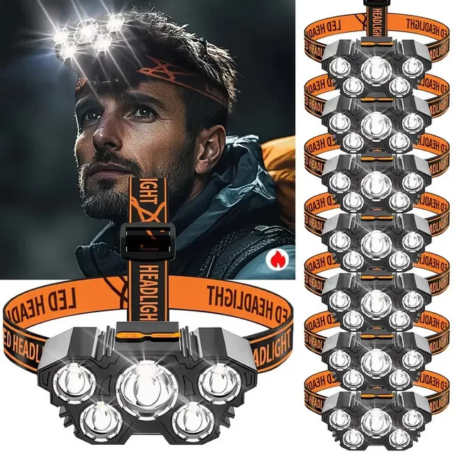 XIWANGFIRE Wiederaufladbare 5LED-Außenstirnlampe in Schwarz mit Cool White Licht für Camping, Angeln und Jagd - Bild 1