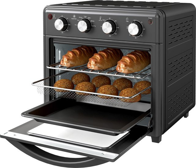 HOMCOM Minibackofen mit Umluft und Heißluftfritteuse, 30 l, Schwarz, 90°C-230°C, mit 7 Modi, Backblech, Grillrost, Krümelblech und Frittierkorb - Bild 1