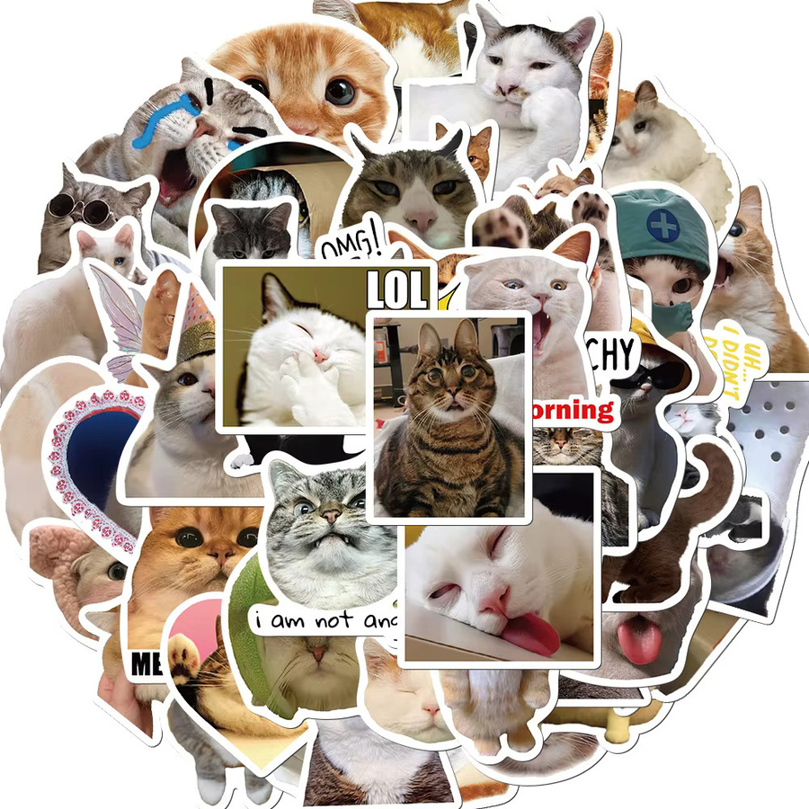 Rspctou Katzen-Meme Aufkleber Set, bunte Cartoon-Graffiti-Sticker für Computer, Koffer und Handy, wasserfest und dekorativ - Bild 2