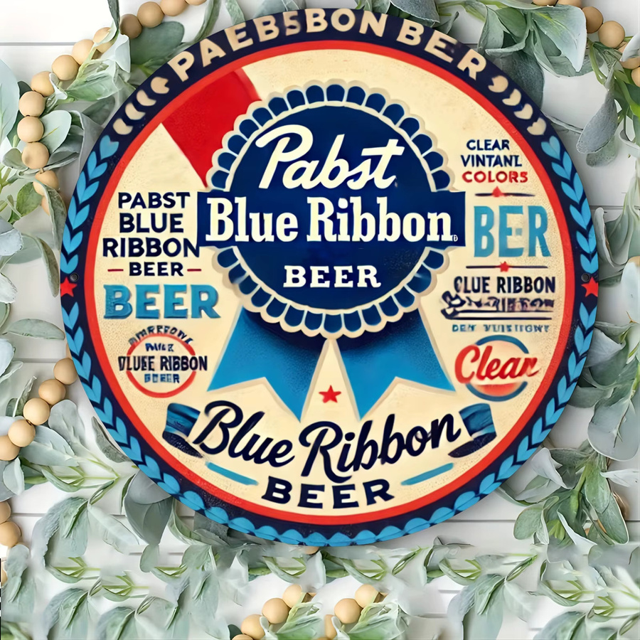 Pabst Blue Ribbon Metall-Wandkunst von Potdemiel, rundes Aluminiumschild in Multicolour, B/H: 20,3 x 20,3 cm - Bild 4