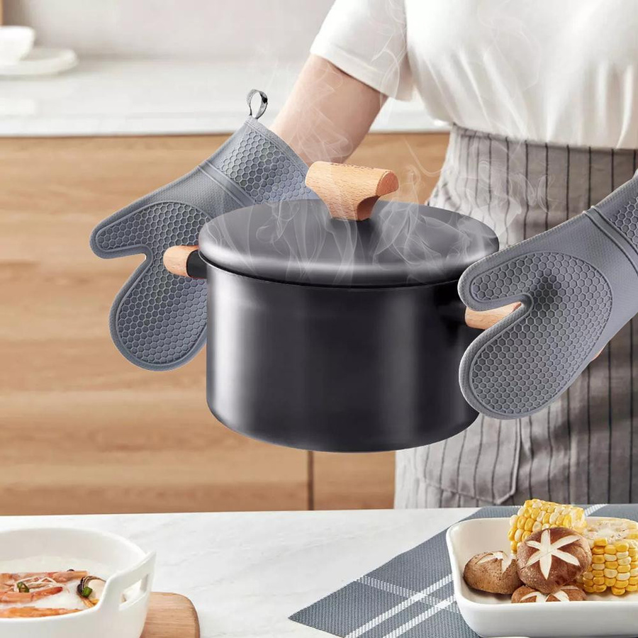 Gorilla Grip Hitzebeständiges Silikon-Ofenhandschuh-Set mit weichem Baumwollfutter und rutschfestem Design - Bild 5