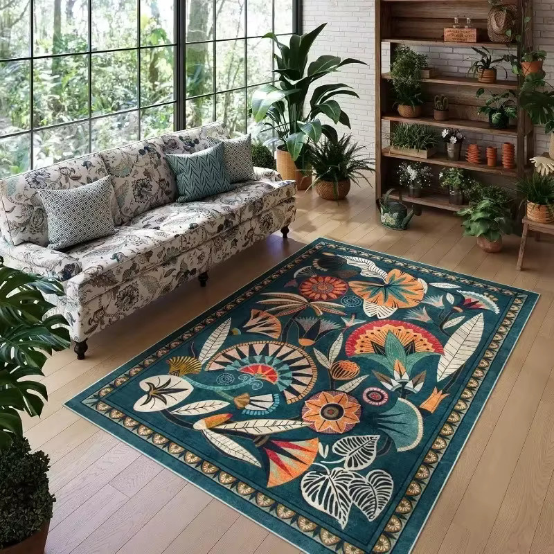 VIKAMA Wohnzimmerteppich mit Retro-Blumenmuster in Schlaufenflor-Ausführung - Bild 2