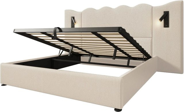 okwish Polsterbett Beige mit integrierter Leselampe und USB-C Ladestation, B/T/H: 180 x 200 x 111 cm - Bild 1