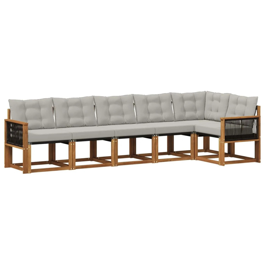 vidaXL Outdoor-Sofagarnitur L-Form aus Akazienholz mit Textilene und Kissen in Braun und Grau - Bild 2