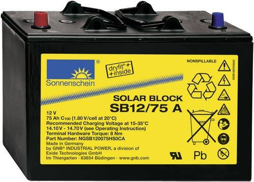 GNB Sonnenschein Solar-Block SB12/75A NGSB120075HS0CA Solaarakku 12V 75Ah Blei-Gel Schwarz B/H/T: 33 x 23,6 x 17,1 cm Konuspol - Bild 1