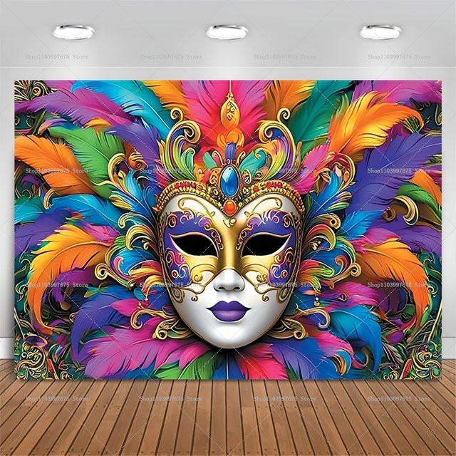 Brasilianische Karneval Party Dekoration 2D Maskierte Kulisse als Fotohintergrund Banner in Mehrfarbig - Bild 1
