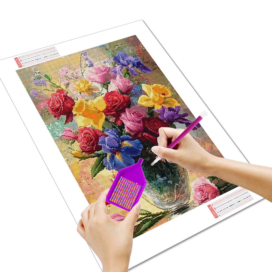 Huacan DIY-Diamantgemälde Blumenvase als rundes Diamant-Mosaik-Kunstbild in Mehrfarbig - Bild 2
