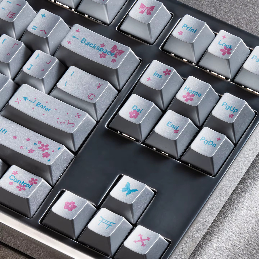Venit Keys Spring Keycaps in Silber Metallic mit japanischen Schriftzeichen, Dye-Sub PBT Keycaps im Cherry Profile für mechanische MX-Tastaturen - Bild 2