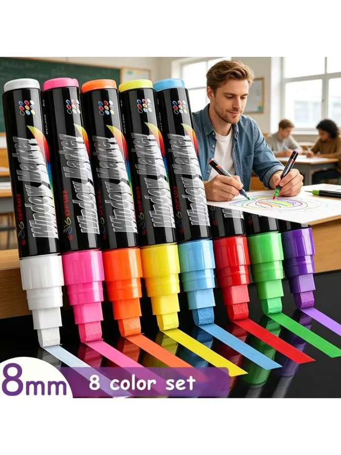 Kissbuty LED Fluoreszierende Textmarker in Mehrfarben, abwischbare Kreidemarker mit Mehrfachspitzen für LED-Schreibtafeln und Graffiti-Malerei - Bild 5