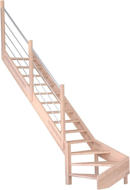 StarWood Treppe Mykonos Pro Buche in Braun mit Holz-Edelstahl-Geländer FSC, Länge: 90 cm - Bild 1