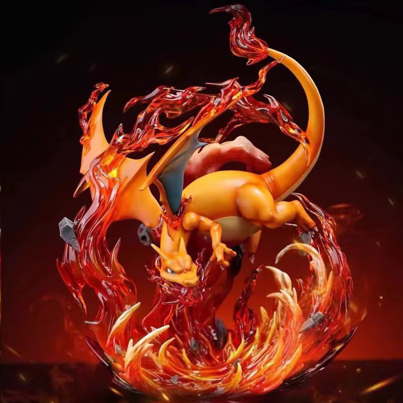 Bandai Pokemon Charizard Actionfigur in Schwarz, handbemalte Sammlerstatue als Anime-Desktop-Dekoration, Höhe: 21 cm - Bild 1