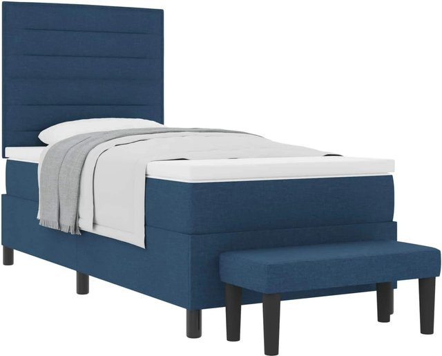 vidaXL Boxspringbett mit Matratze und Kopfteil in Blau, Hybrid-Modell aus Stoff, B/T: 100 x 200 cm - Bild 1