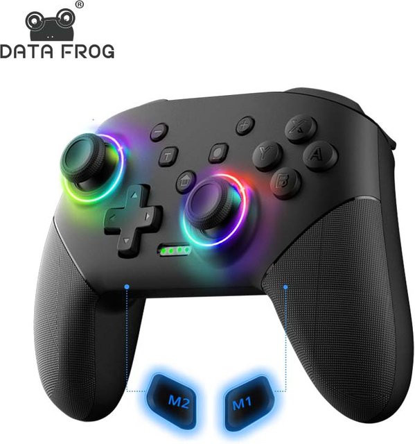 DATA FROG Wireless Controller für Nintendo Switch OLED und Lite, Bluetooth Pro Gamepad in Schwarz mit 1000 mAh Akku und programmierbarer Turbofunktion - Bild 1