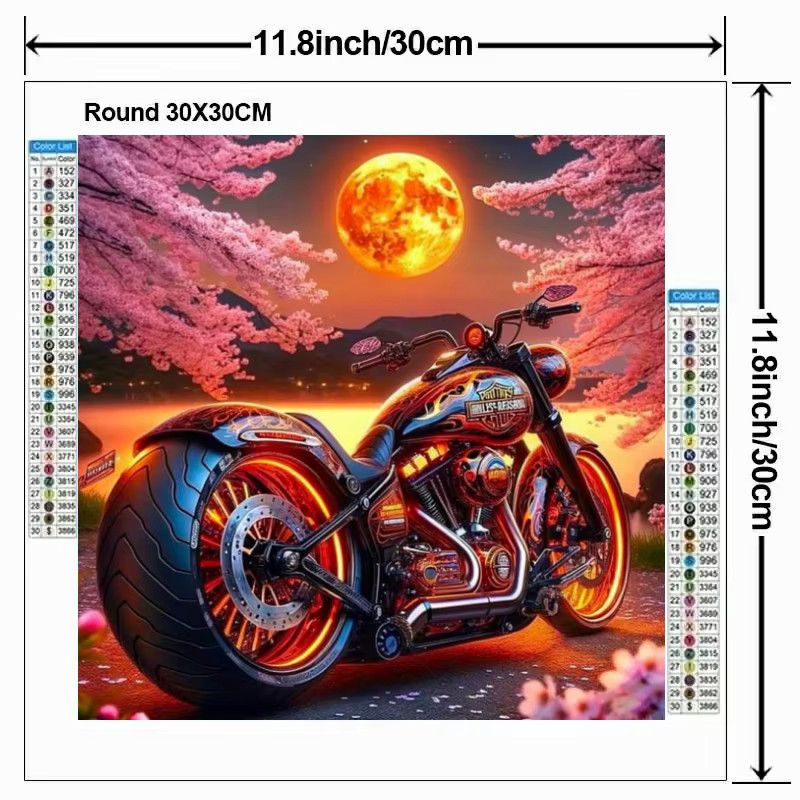 Potdemiel 5D DIY Diamantmalerei Motorrad und Blumen Landschaft als Kreuzstich Kunst Mosaik Wandkunst für Erwachsene - Bild 2
