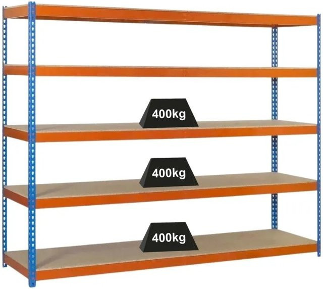PROREGAL Schwerlastregal Big Wood Yeti mit 5 Fachböden, Blau-Orange, H x B x T: 200 x 120 x 45 cm - Bild 1