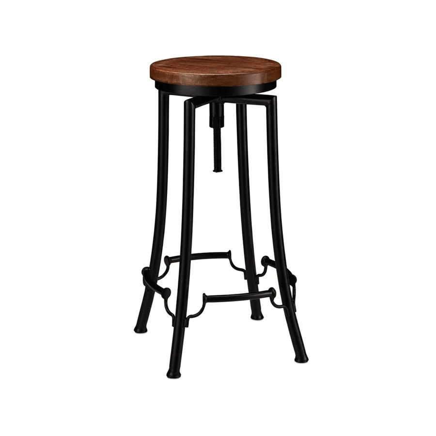 Relaxdays Barhocker aus Eisen und Mangoholz in Schwarz und Braun, höhenverstellbar und drehbar, B/T/H: 34 x 34 x 67,5 cm - Bild 2