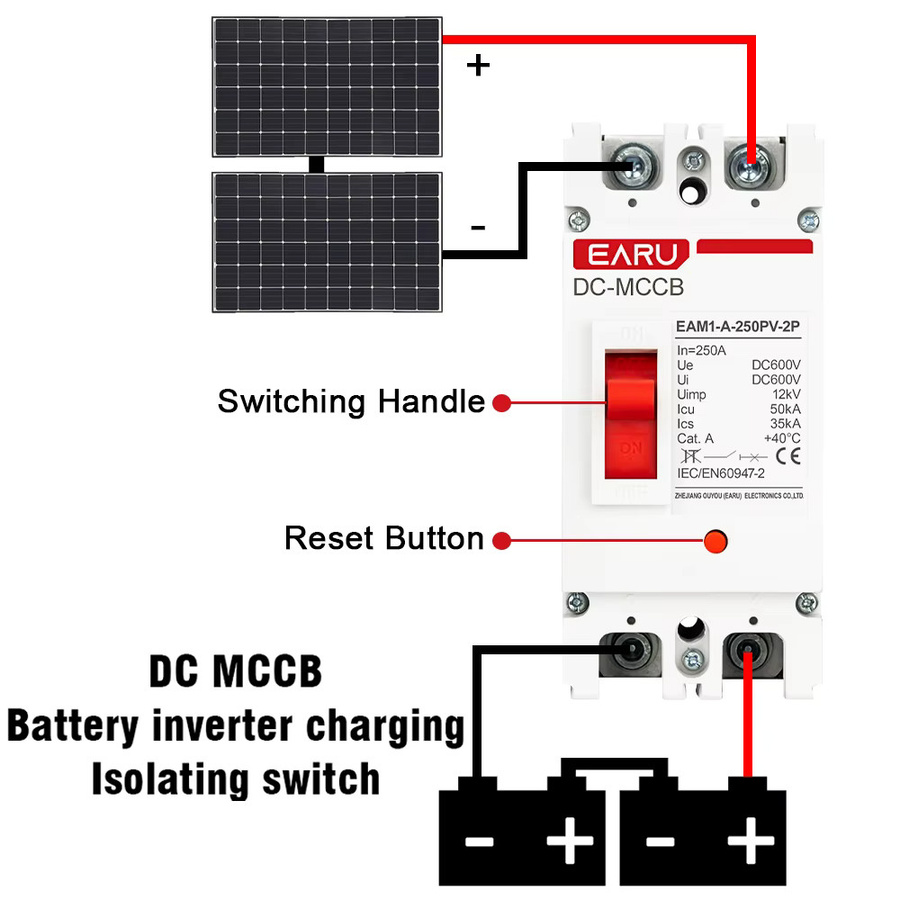 EARU Solar-Leistungsschalter MCCB mit Überlastschutz für Photovoltaik-Anlagen 300 V bis 600 V DC in Weiß - Bild 5