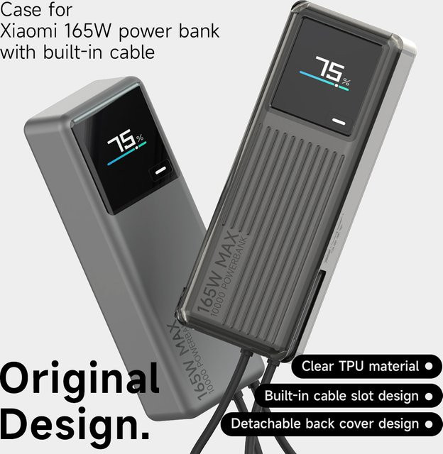 Xiaomi TPU Schutzhülle für 165W Power Bank 10000mAh mit integriertem USB-C Kabel in Schwarz und Transparent - Bild 1