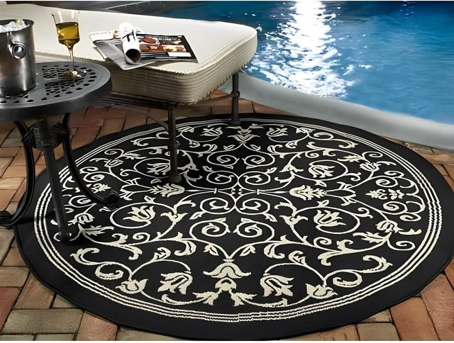 Wucifang Jewelry Runder Teppich im Marokkanischen Vintage-Design, Schwarz, Durchmesser: 80 cm - Bild 1