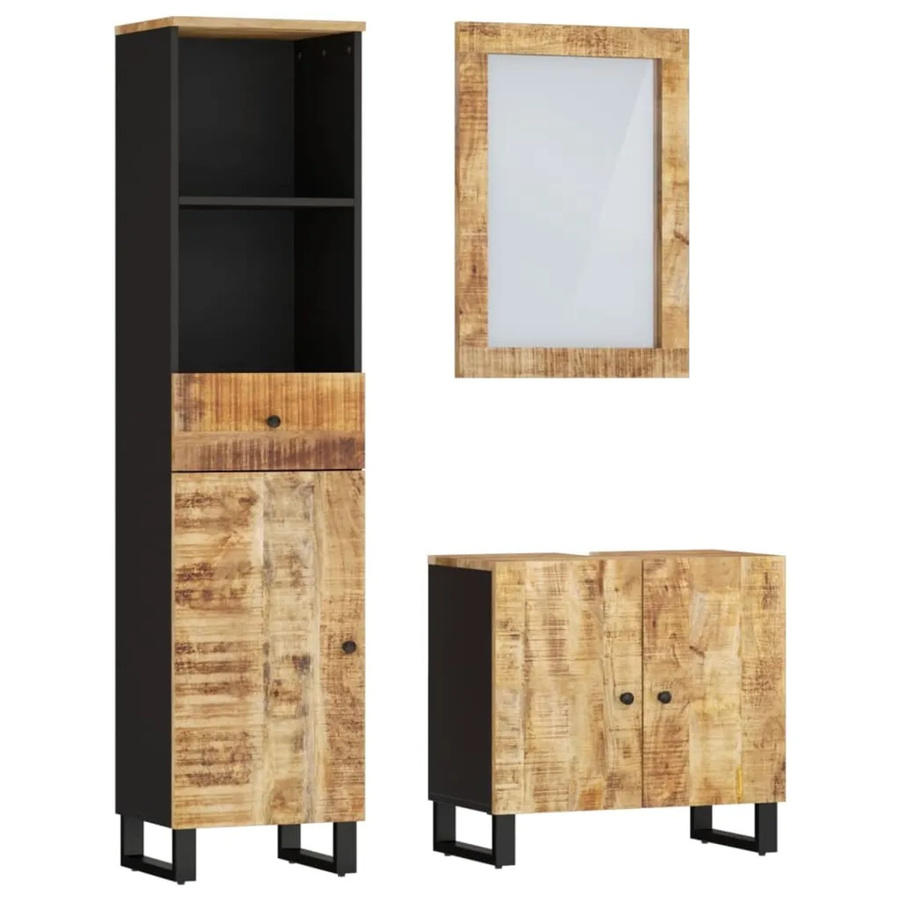 vidaXL 3-teiliges Badmöbel-Set aus Massivholz Mango in Braun - Bild 2