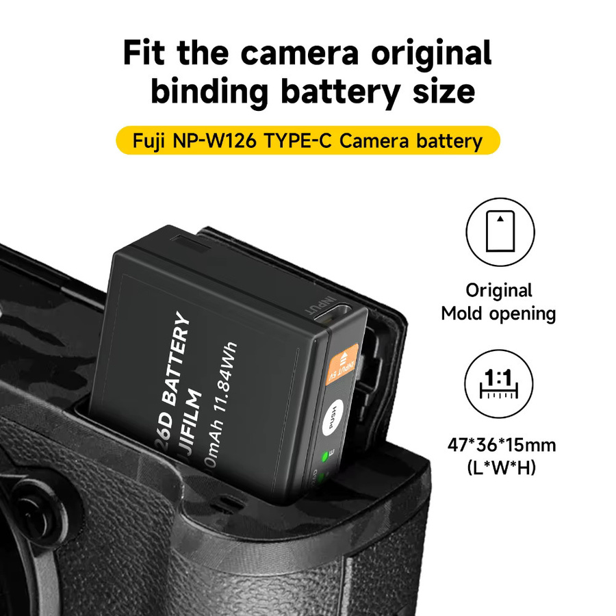PALO Ersatzakku NP-W126 mit USB-C Anschluss für Fujifilm X-Pro1, X-T1 und weitere Modelle, 1600 mAh, Schwarz - Bild 5